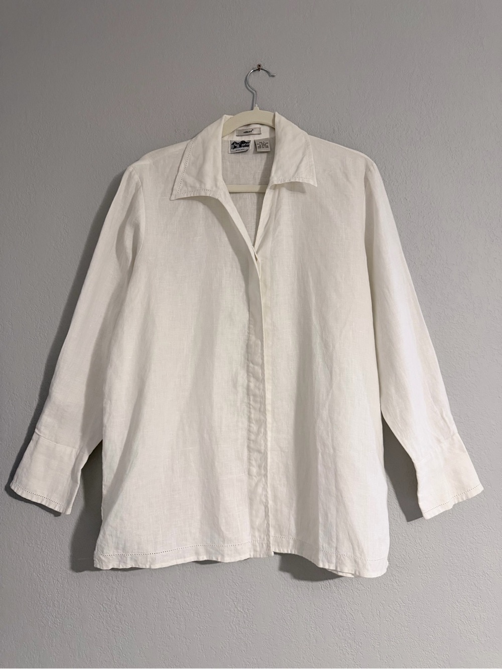 Edward White 100% Irish Linen Button Front Shirt w Decorative Embroidery Size L